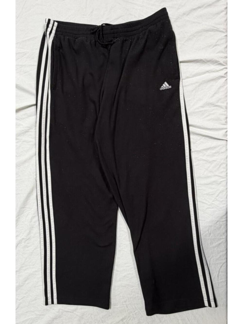 Vintage Adidas Baggy Striped Men's Black Track Pants Drawstring Pockets sz L